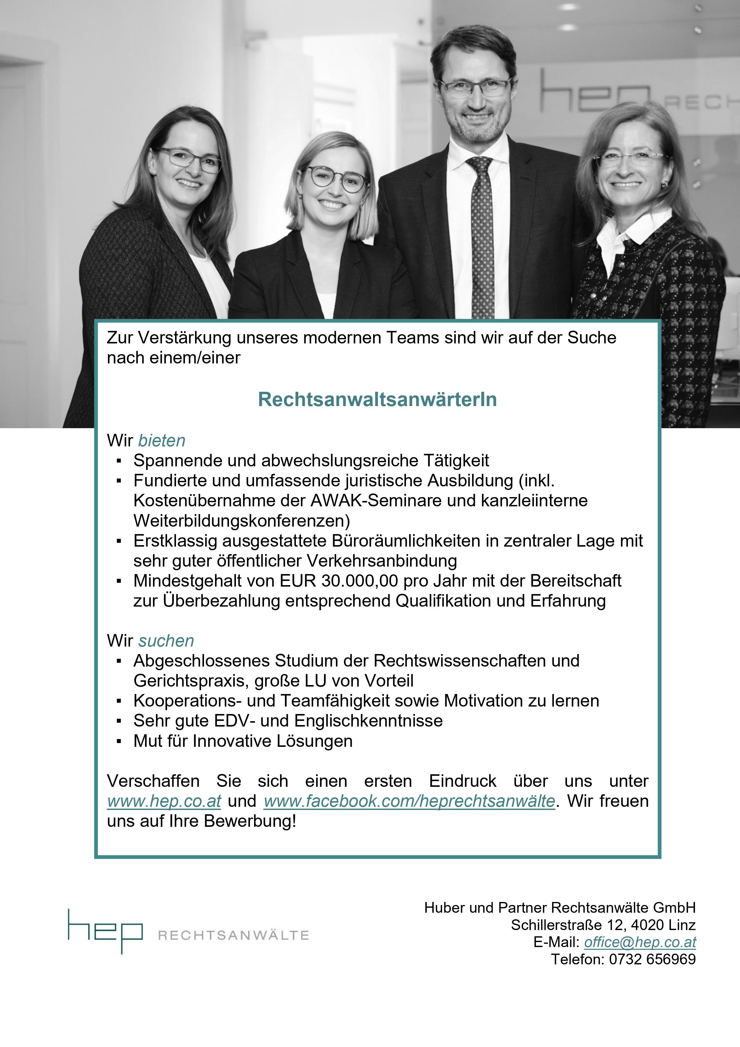 Ausschreibung Rechtsanwaltsanwärter